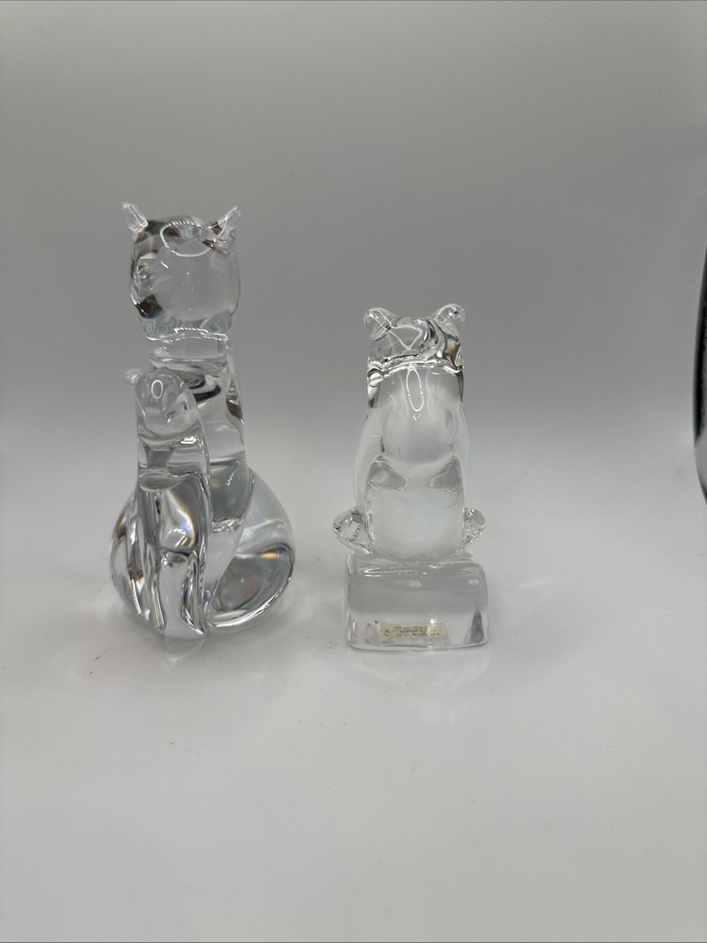 Clear Glass Cat and Bear Figurines Danbury Mint